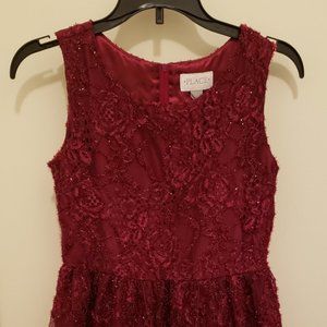 GIRLS CRANBERRY RED LACE DRESS